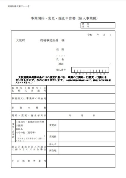 事業開始等申告書